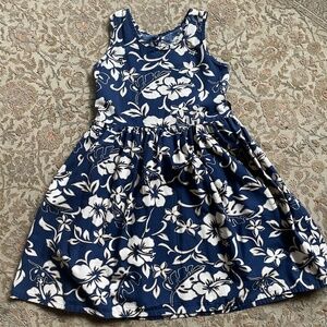 Girls Marine and white Hawaiian floral print dress- fits 7-8